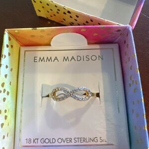 Emma Madison 18kt gold over sterling silver crystal diamonds Infinity Ring Sz 7